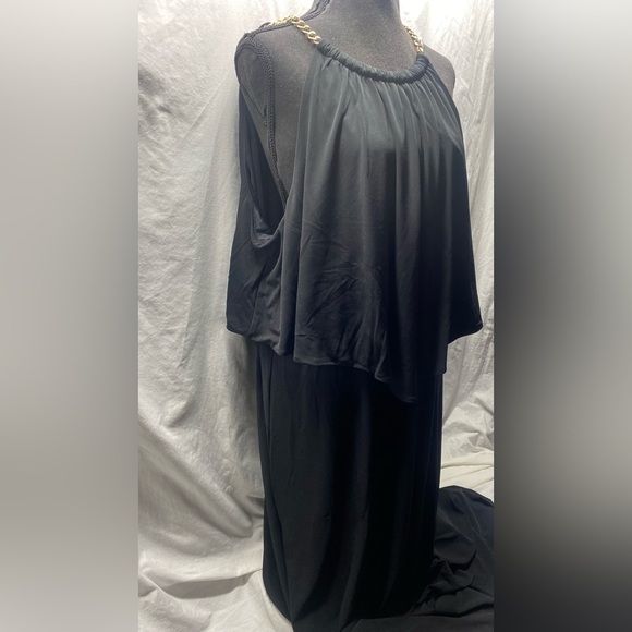 Thalia Sodi Black Maxi Halter Dress with Gold Chain Accent at Neckline Size XXL - Picture 10 of 11